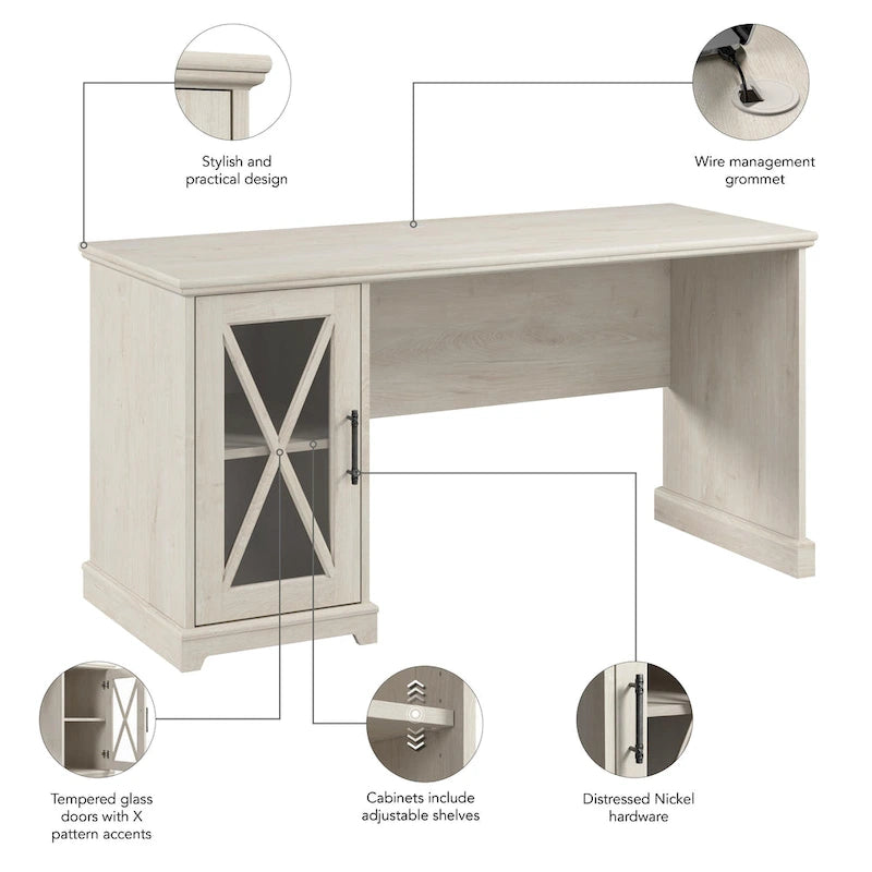 Bureau de style rustique Lennox 60W avec armoire de rangement