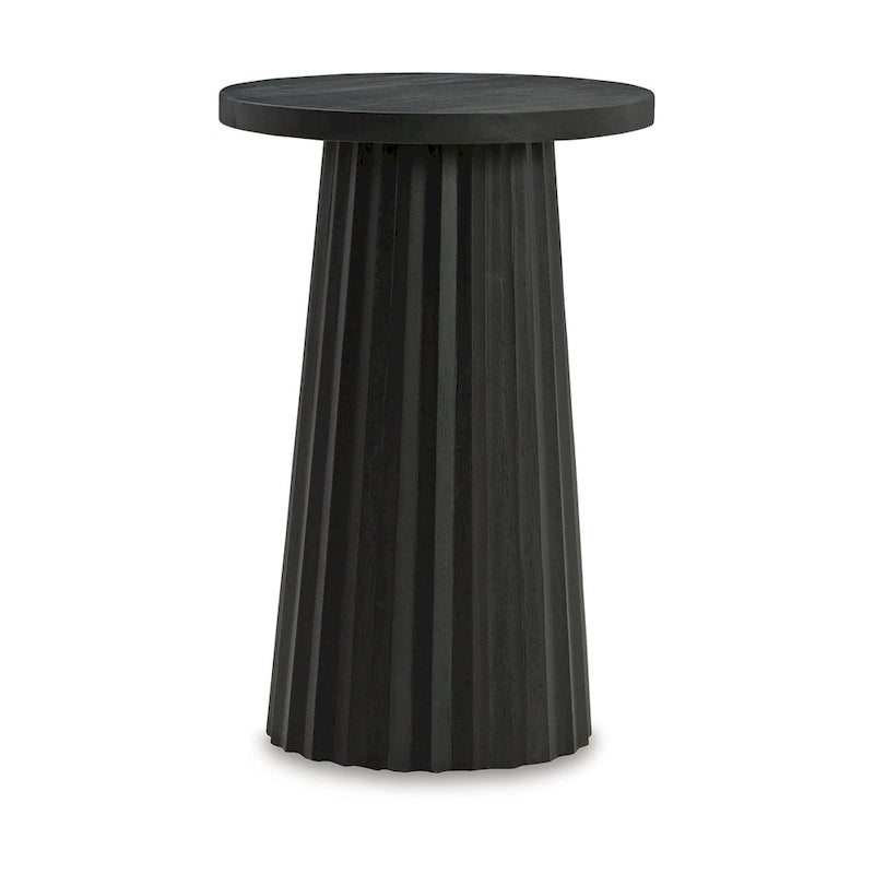 Table d'appoint, ronde cannelée avec base en bois massif noir classique, 14 pouces