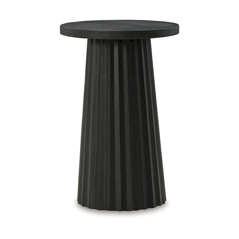 Table d'appoint, ronde cannelée avec base en bois massif noir classique, 14 pouces