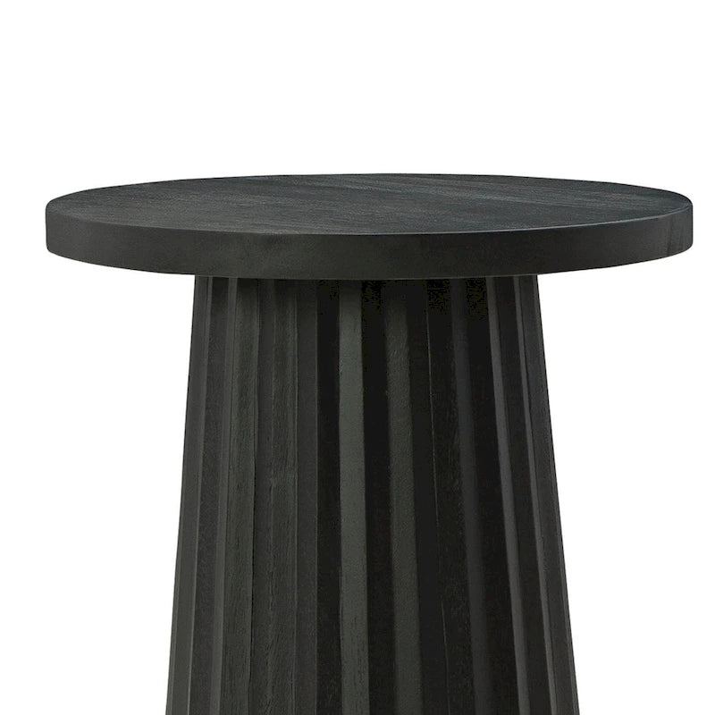 Table d'appoint, ronde cannelée avec base en bois massif noir classique, 14 pouces