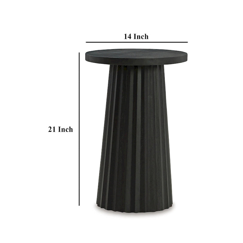 Table d'appoint, ronde cannelée avec base en bois massif noir classique, 14 pouces