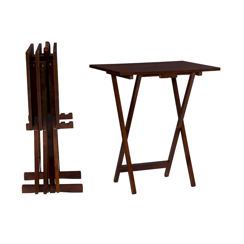 Ensemble de 5 tables pliantes avec support - 26,25 - Noyer