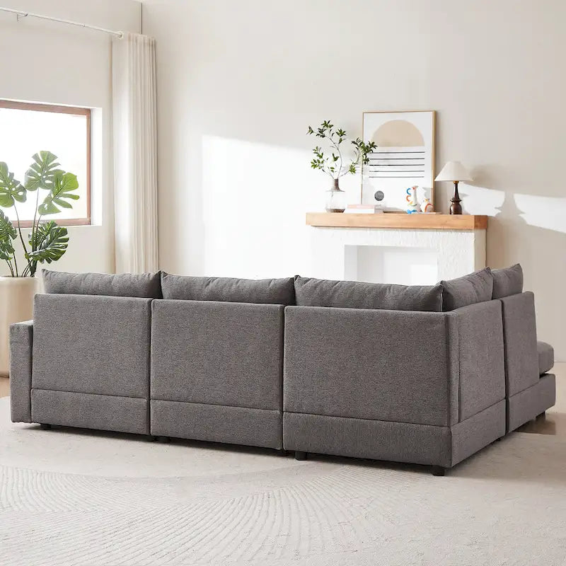100.2 Canapé d'angle en lin avec pouf et oreillers lombaires