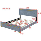 Lit plateforme capitonné Queen Size avec tête de lit capitonnée à points de traction