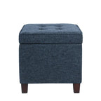 Pouf de rangement, dessus de plateau carré de 45,7 cm, tissu tissé bleu marine