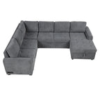 Canapé d'angle en U avec lit gigogne, méridienne de rangement et dispositifs de chargement intégrés pour salon