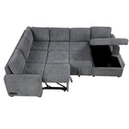 Canapé d'angle en U avec lit gigogne, méridienne de rangement et dispositifs de chargement intégrés pour salon