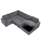 Canapé d'angle en U avec lit gigogne, méridienne de rangement et dispositifs de chargement intégrés pour salon