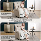 Fauteuil inclinable électrique beige avec pivotement à 270°, fonction bascule, oreiller de soutien lombaire et cervical, ports USB et Type-C