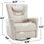 Fauteuil inclinable électrique beige avec pivotement à 270°, fonction bascule, oreiller de soutien lombaire et cervical, ports USB et Type-C