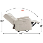 Fauteuil inclinable électrique beige avec pivotement à 270°, fonction bascule, oreiller de soutien lombaire et cervical, ports USB et Type-C