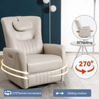 Fauteuil inclinable électrique beige avec pivotement à 270°, fonction bascule, oreiller de soutien lombaire et cervical, ports USB et Type-C