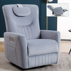 Fauteuil inclinable électrique beige avec pivotement à 270°, fonction bascule, oreiller de soutien lombaire et cervical, ports USB et Type-C