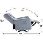 Fauteuil inclinable électrique beige avec pivotement à 270°, fonction bascule, oreiller de soutien lombaire et cervical, ports USB et Type-C