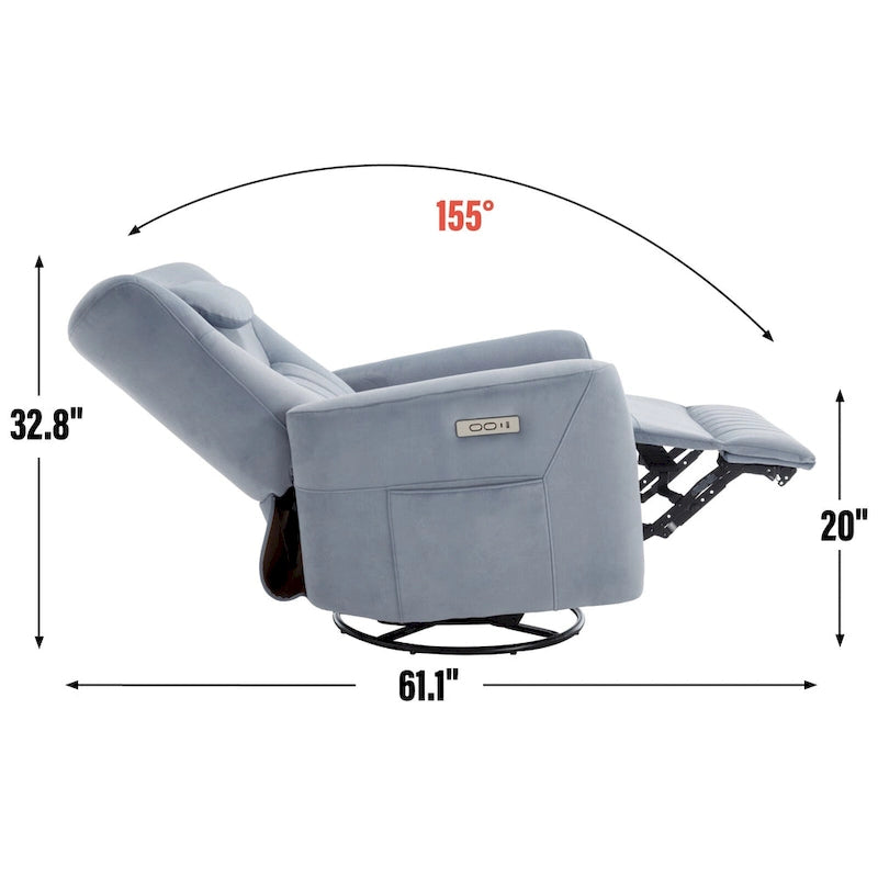 Fauteuil inclinable électrique beige avec pivotement à 270°, fonction bascule, oreiller de soutien lombaire et cervical, ports USB et Type-C
