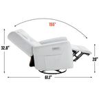 Fauteuil inclinable électrique beige avec pivotement à 270°, fonction bascule, oreiller de soutien lombaire et cervical, ports USB et Type-C