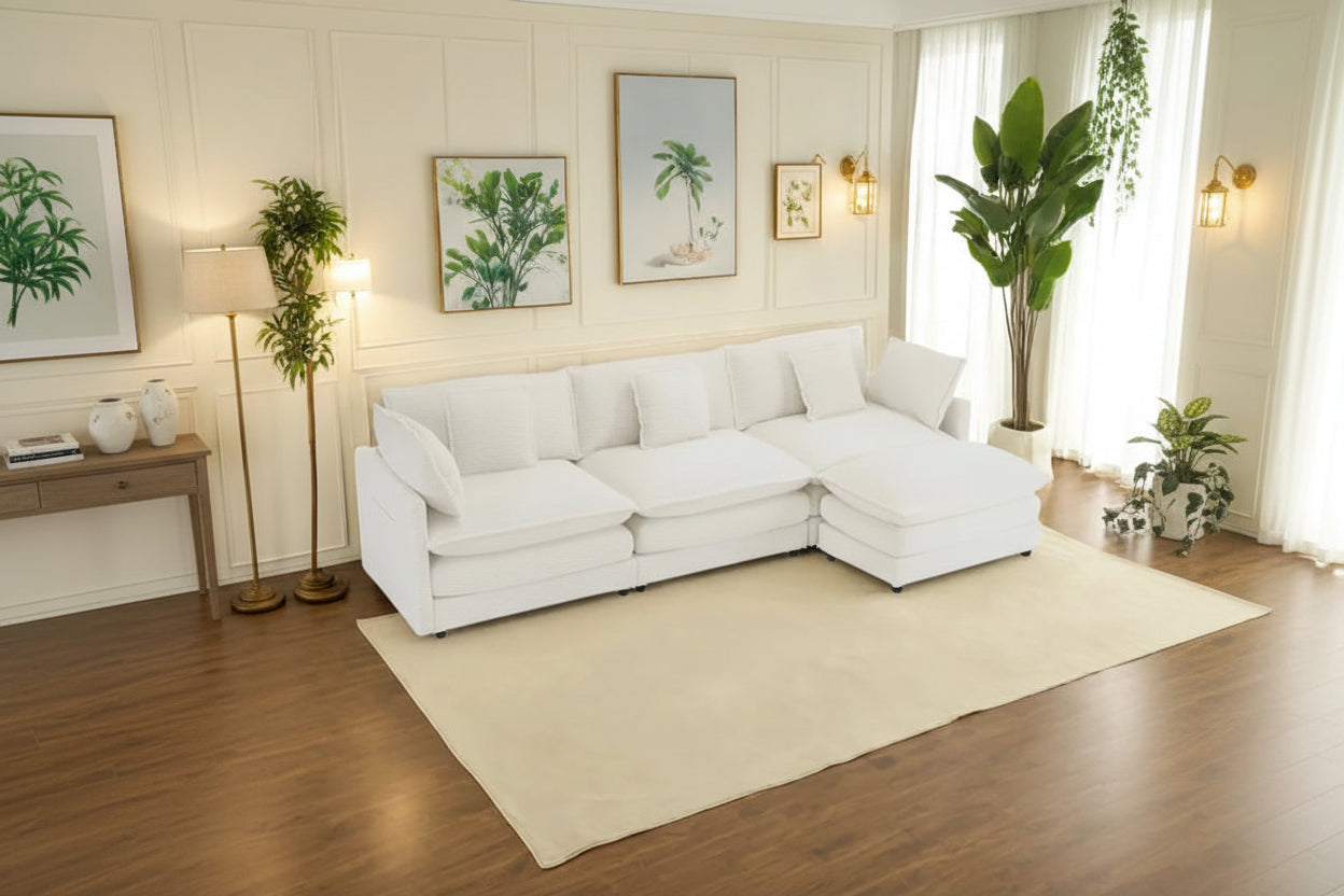 Canapé d'angle modulaire en velours côtelé de 286 cm avec poches de rangement latérales