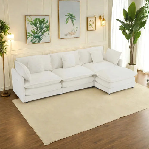 112.6 Corduroy Upholstered L-Shaped Modular Sectional Sofa with Side Storage Pockets