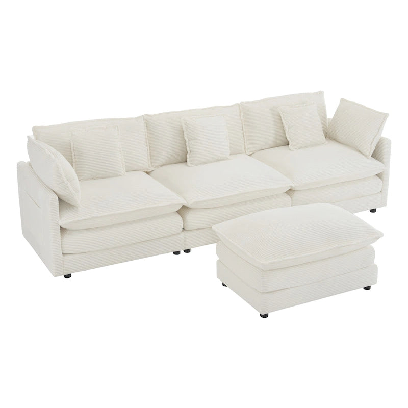 Canapé d'angle modulaire en velours côtelé de 286 cm avec poches de rangement latérales