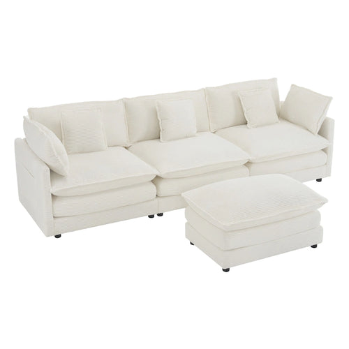 Canapé d'angle modulaire en velours côtelé de 286 cm avec poches de rangement latérales