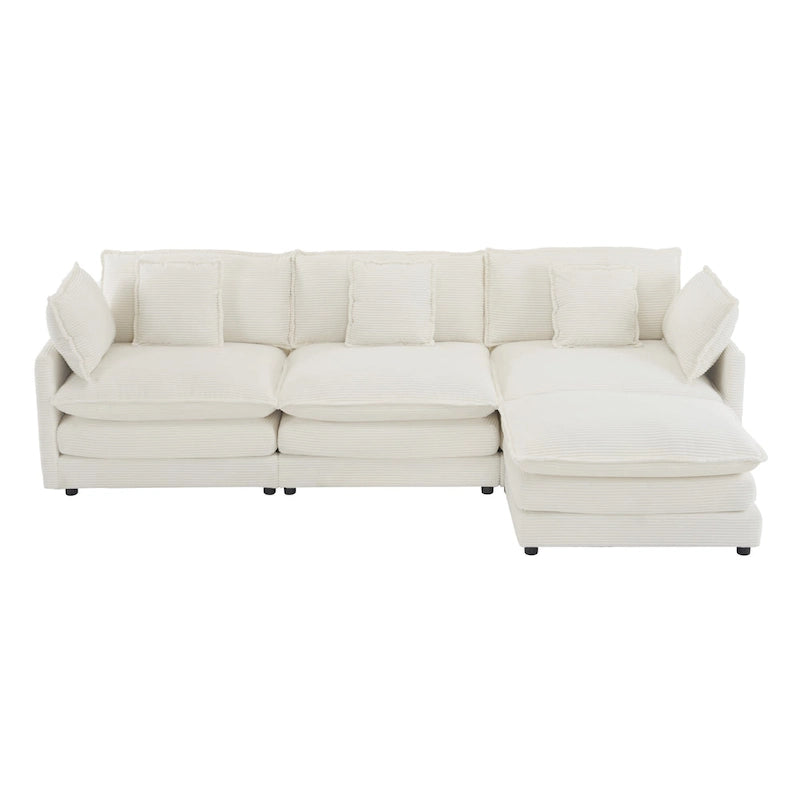 Canapé d'angle modulaire en velours côtelé de 286 cm avec poches de rangement latérales