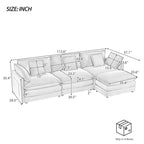 Canapé d'angle modulaire en velours côtelé de 286 cm avec poches de rangement latérales