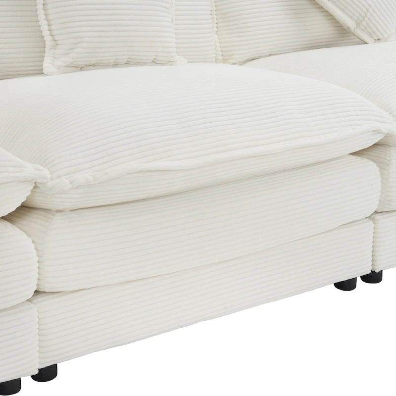Canapé d'angle modulaire en velours côtelé de 286 cm avec poches de rangement latérales