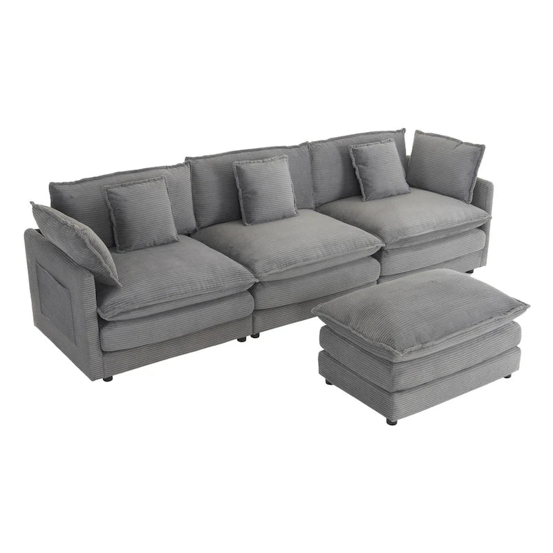Canapé d'angle modulaire en velours côtelé de 286 cm avec poches de rangement latérales