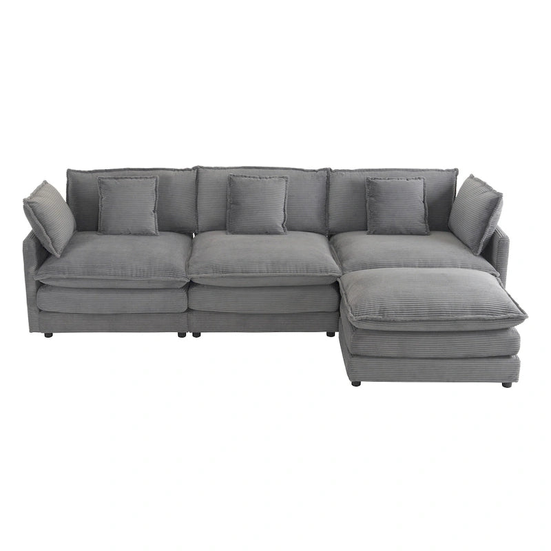 Canapé d'angle modulaire en velours côtelé de 286 cm avec poches de rangement latérales