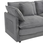 Canapé d'angle modulaire en velours côtelé de 286 cm avec poches de rangement latérales