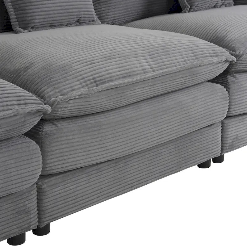 Canapé d'angle modulaire en velours côtelé de 286 cm avec poches de rangement latérales