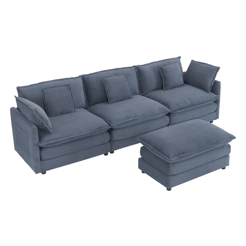 Canapé d'angle modulaire en velours côtelé de 286 cm avec poches de rangement latérales
