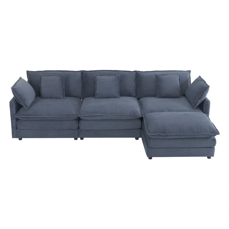 Canapé d'angle modulaire en velours côtelé de 286 cm avec poches de rangement latérales