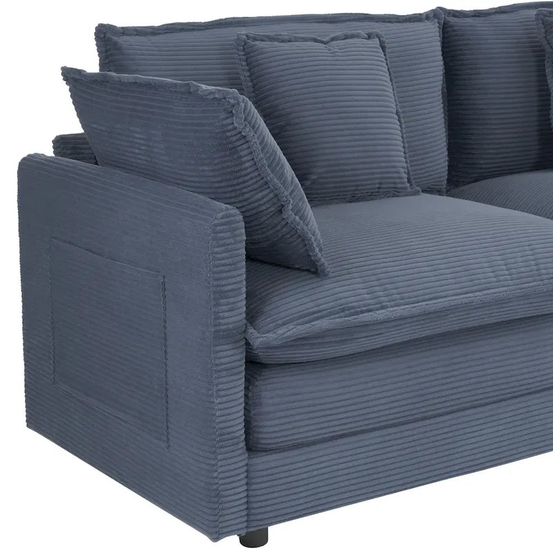 Canapé d'angle modulaire en velours côtelé de 286 cm avec poches de rangement latérales
