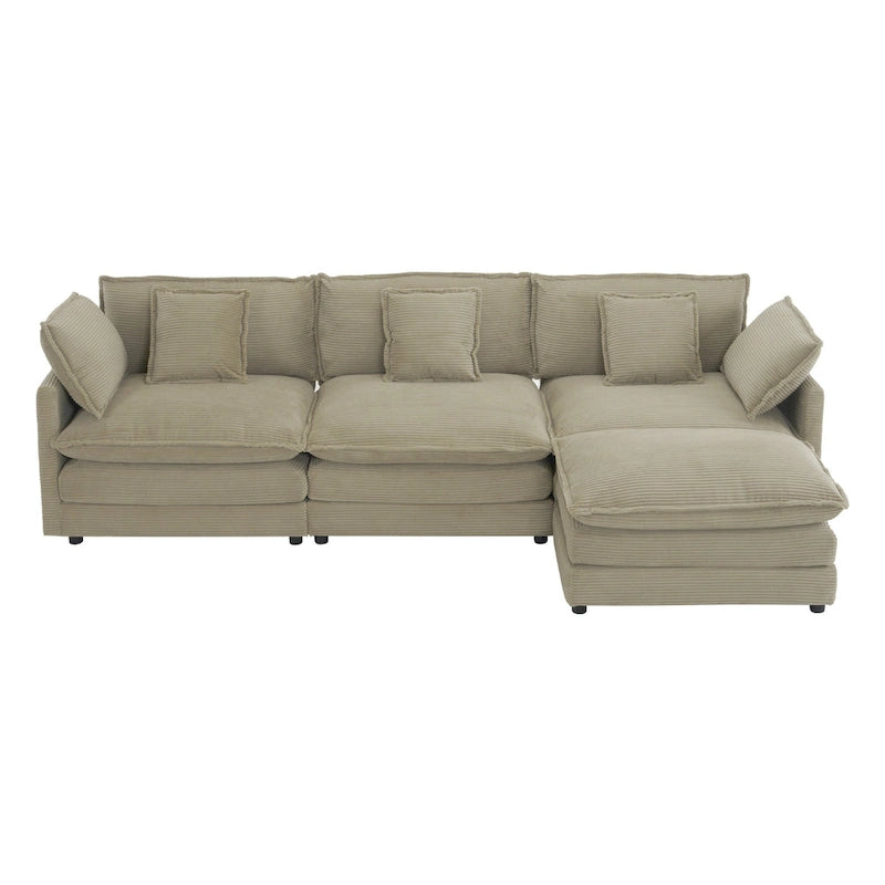 Canapé d'angle modulaire en velours côtelé de 286 cm avec poches de rangement latérales