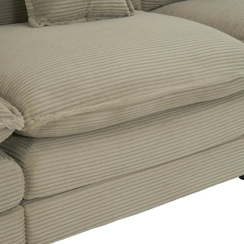 Canapé d'angle modulaire en velours côtelé de 286 cm avec poches de rangement latérales