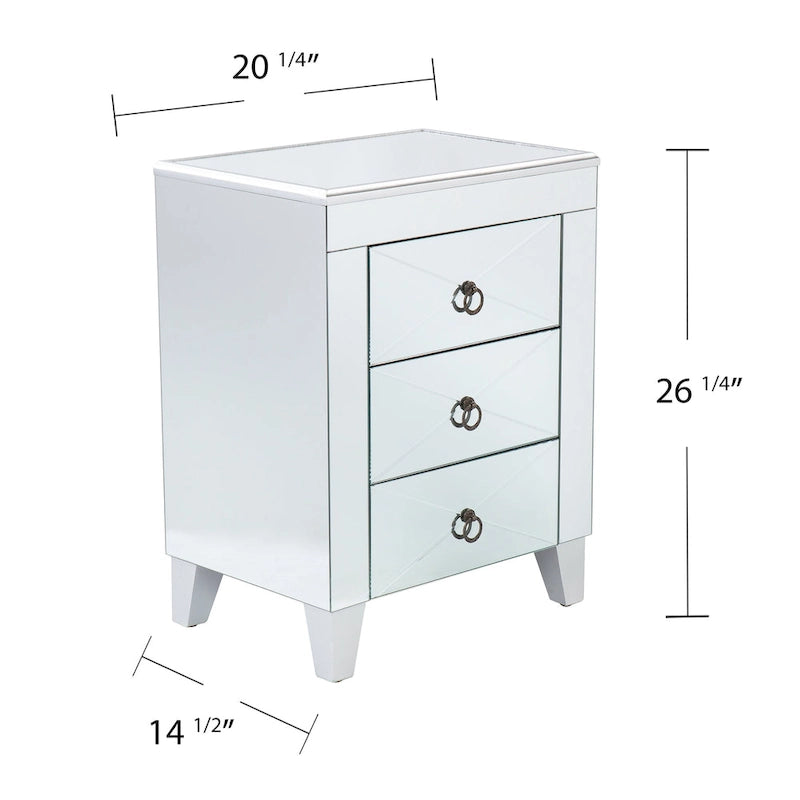 Table d'appoint miroir Churchill moderne du milieu du siècle avec rangement