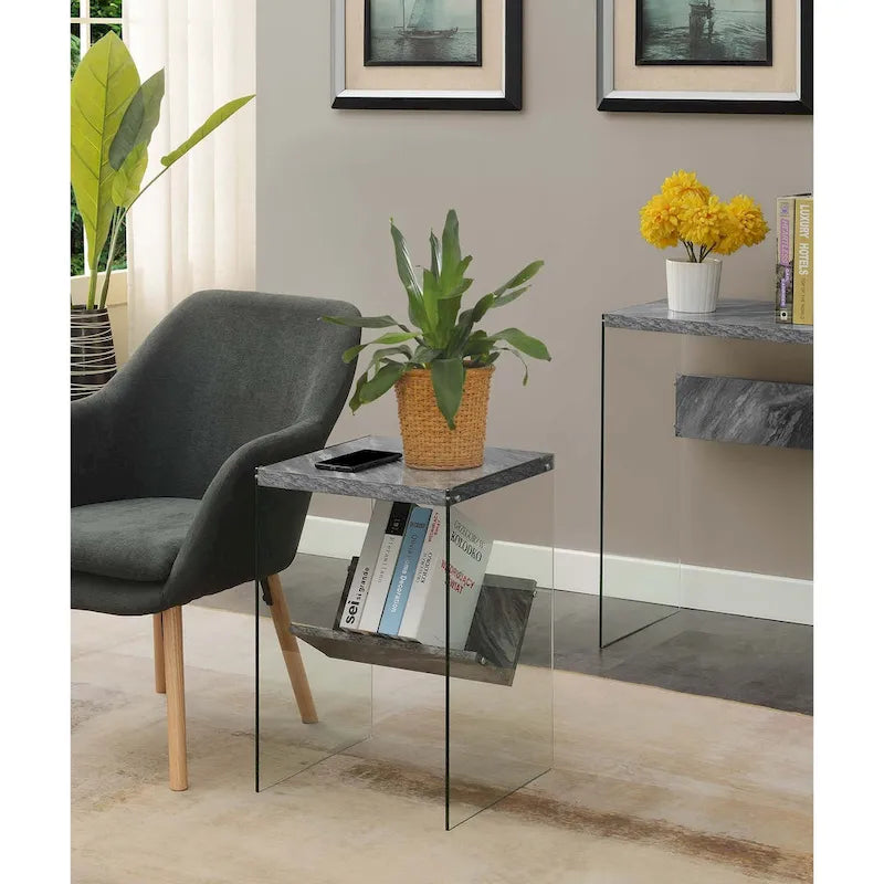 Table d'appoint en verre avec étagère