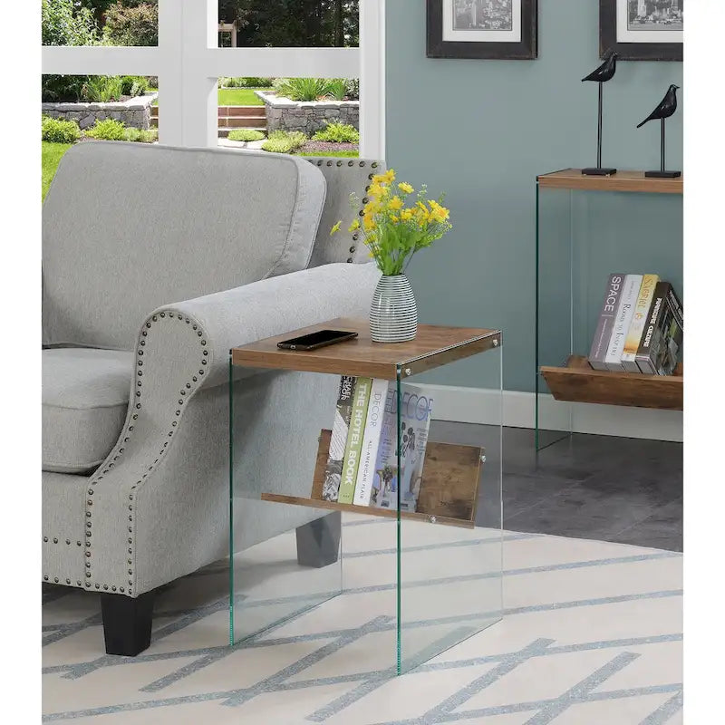 Table d'appoint en verre avec étagère