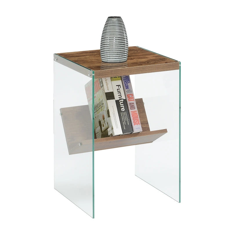Table d'appoint en verre avec étagère