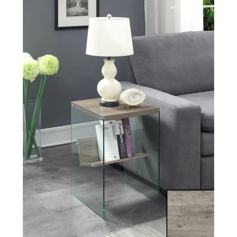 Table d'appoint en verre avec étagère