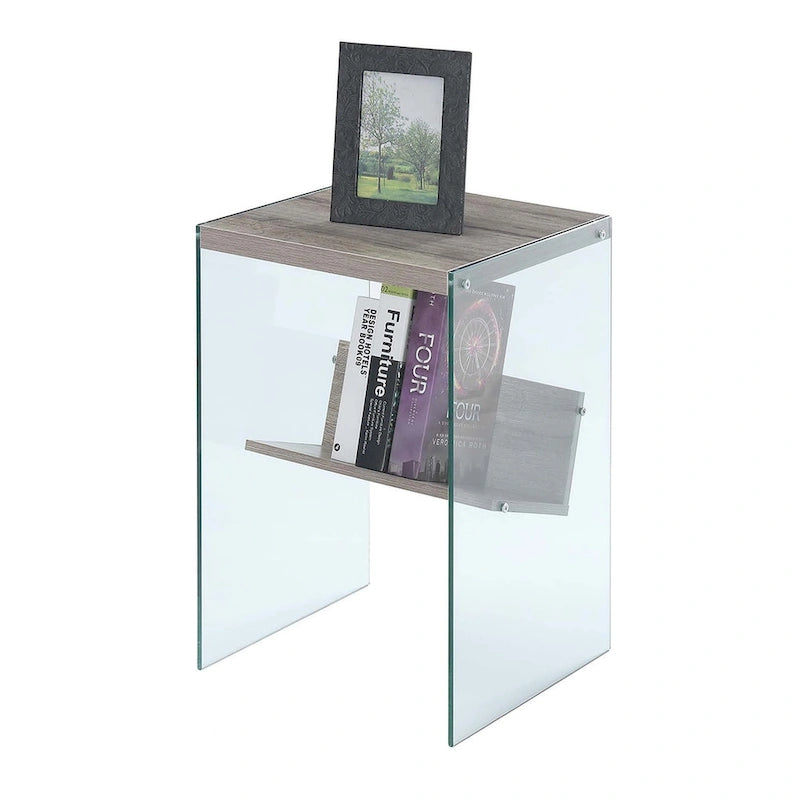 Table d'appoint en verre avec étagère