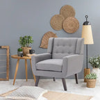 Fauteuil moderne en lin touffeté avec accoudoirs