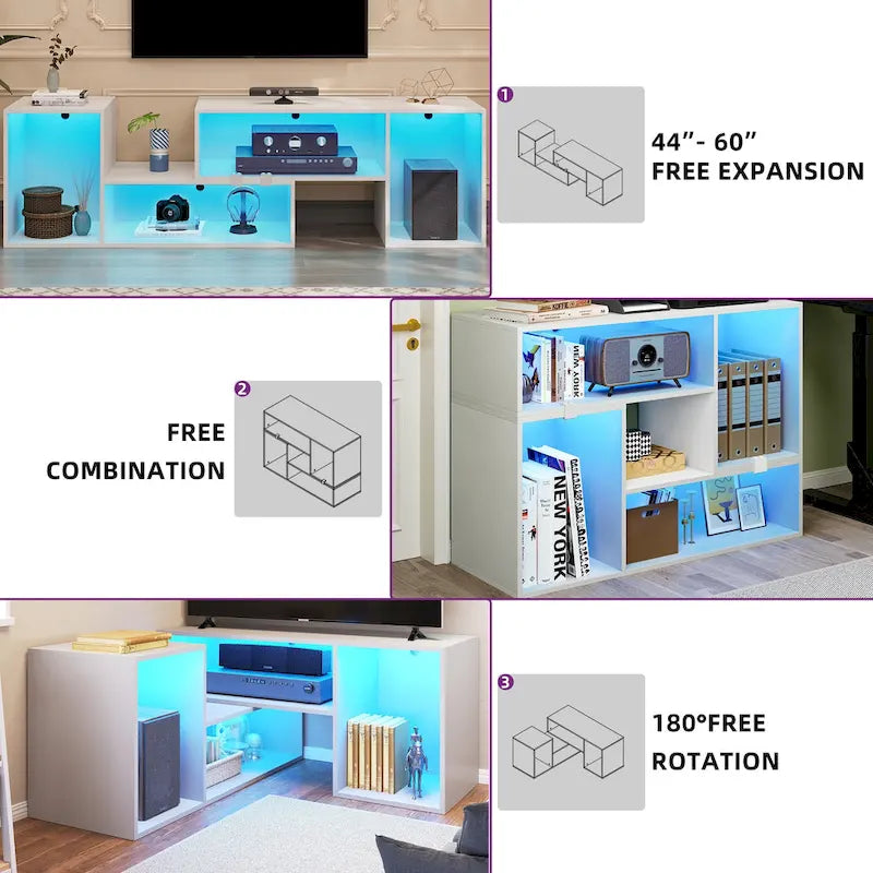 Meuble TV Moderne DIY Déformable avec Bande Lumineuse LED