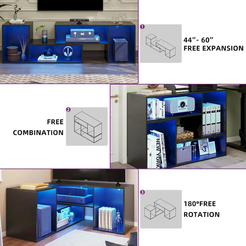 Meuble TV Moderne DIY Déformable avec Bande Lumineuse LED