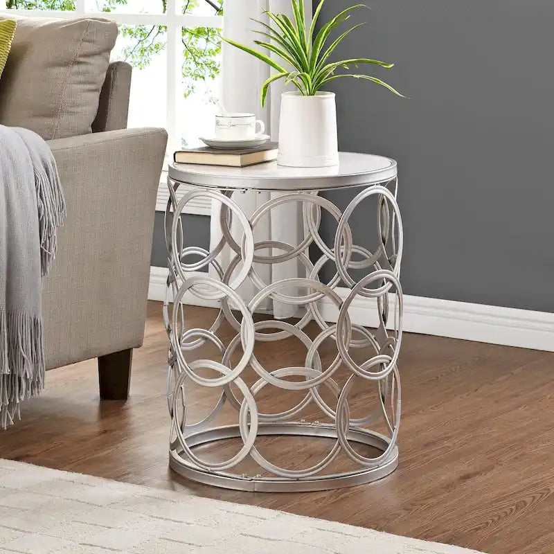 Table Cercles Dorés, Fer, 42,5 x 42,5 x 56 cm, Conception Américaine