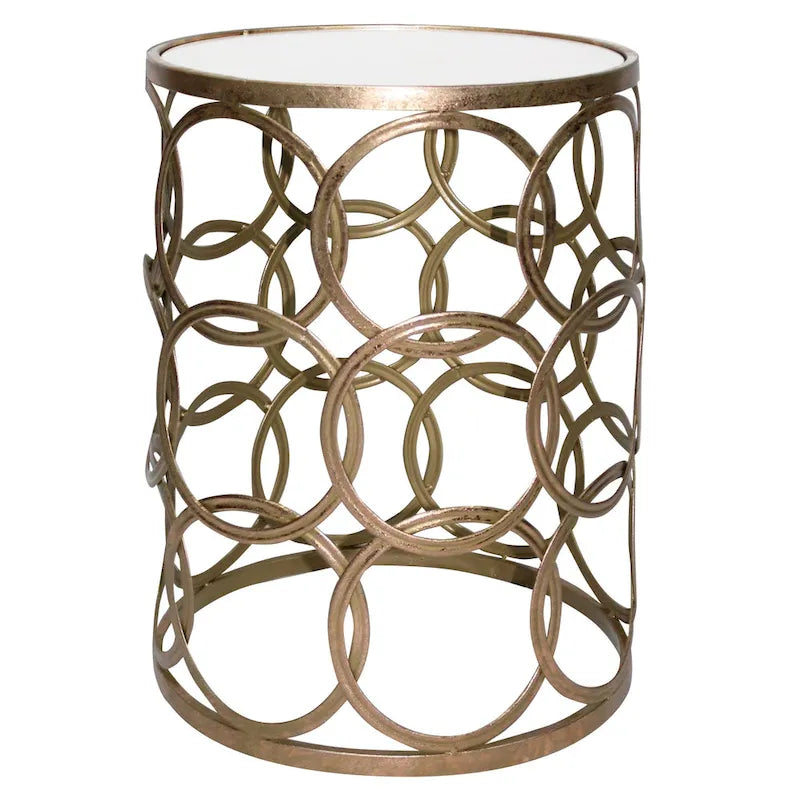 Table Cercles Dorés, Fer, 42,5 x 42,5 x 56 cm, Conception Américaine