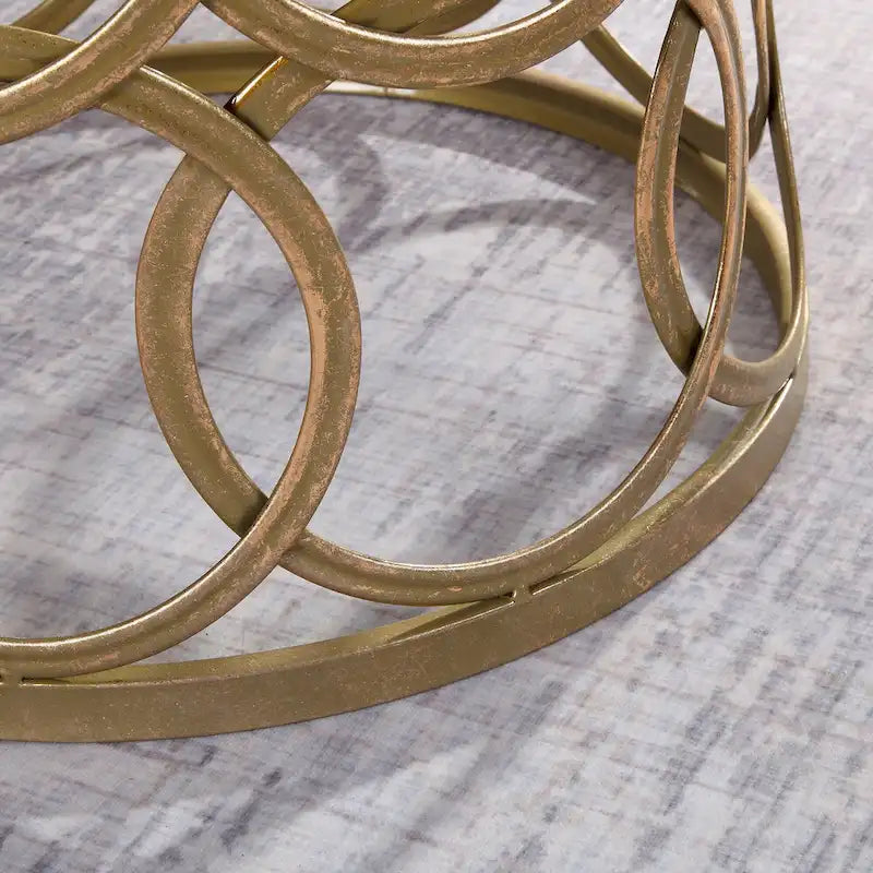 Table Cercles Dorés, Fer, 42,5 x 42,5 x 56 cm, Conception Américaine