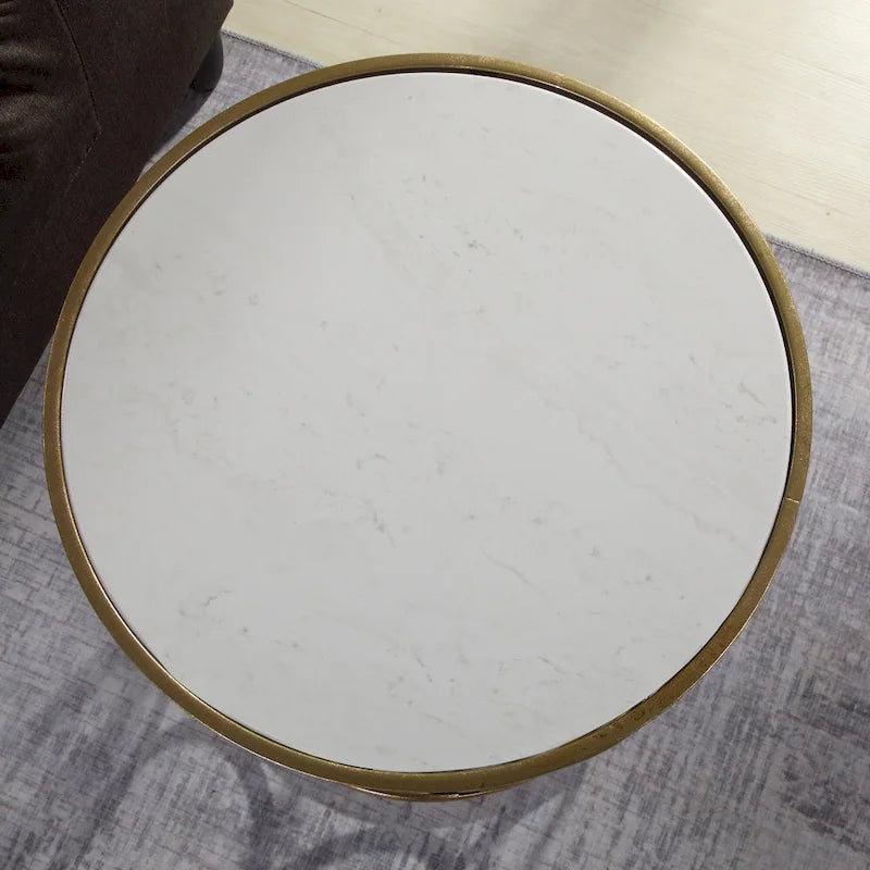Table Cercles Dorés, Fer, 42,5 x 42,5 x 56 cm, Conception Américaine