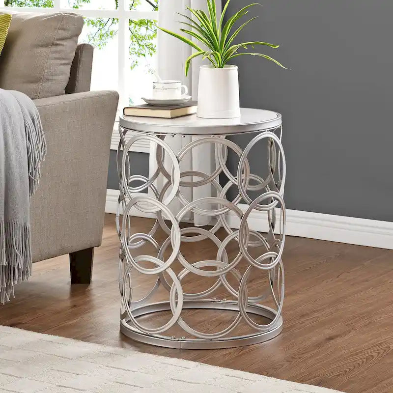 Table Cercles Dorés, Fer, 42,5 x 42,5 x 56 cm, Conception Américaine